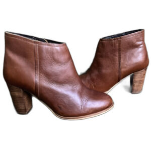 Diba Cos Moe Leather Ankle High Heel Boots Womens 8 Brown Boho Peasant Western